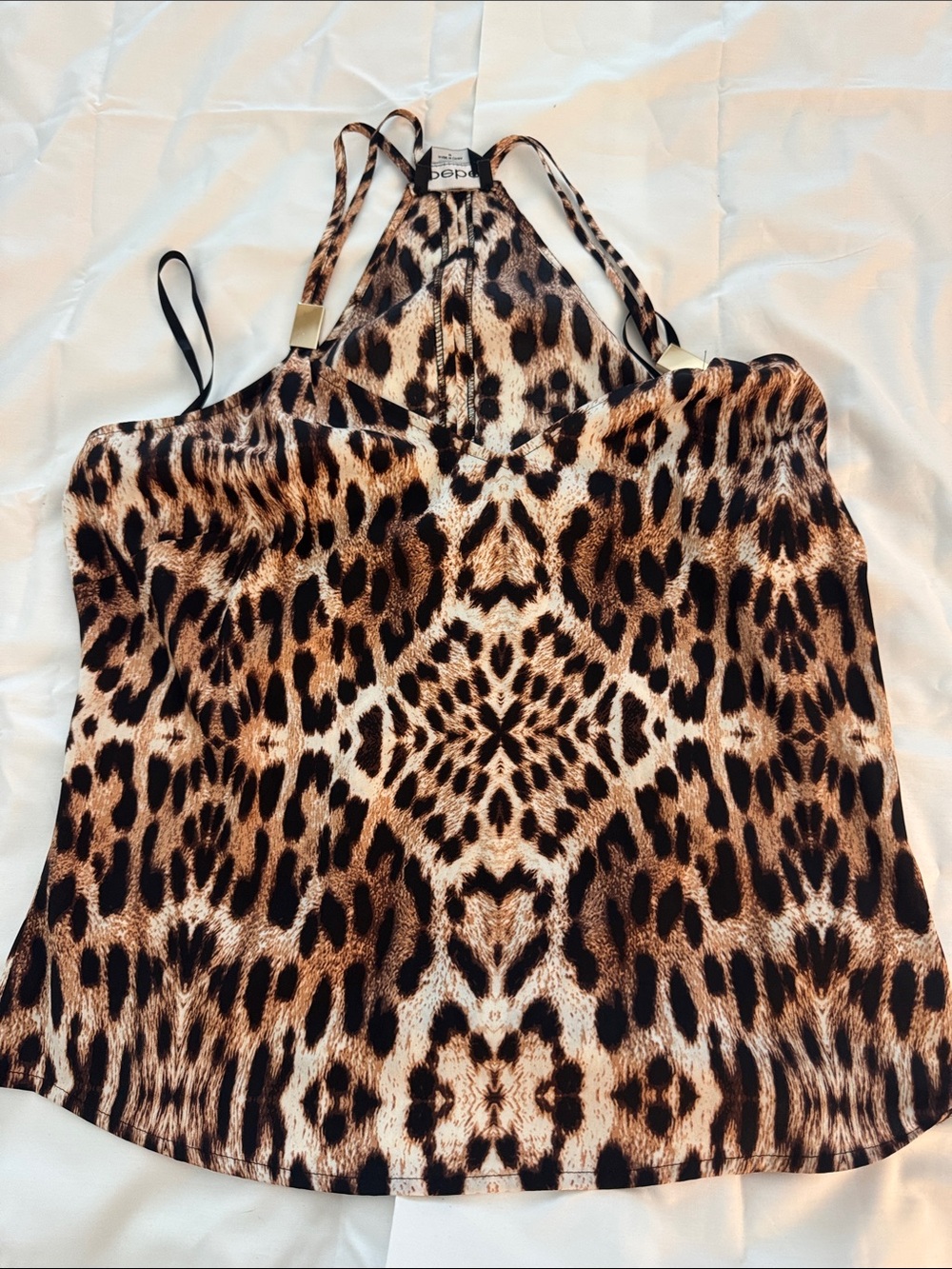 bebe Leopard Print Halter Cami - Brown & Black